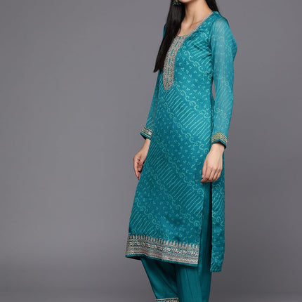 Libas Women's Poly Chiffon Kurta Sets (38126O_Turquoise Blue 