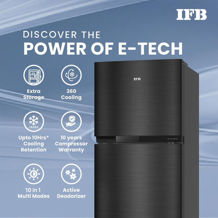 IFB Smart Choice 241L 3 Star Tru Convertible 10-in-1 Advanced Inverter Frost Free Double Door Refrigerator (IFBFF-2913DKSET, Metal Black, 360 Degree Cooling, Extraordinary Space) 