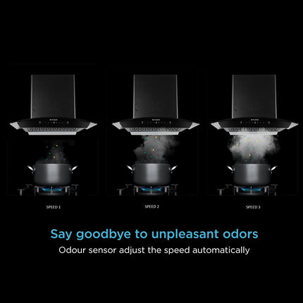 Faber Fully Automatic Autoclean Smart Chimney with Odour Sensor 75cm|Remote Control|1350 m3/hr Filterless|12 Yrs Warranty on Motor|Hood Stella 3D IN HC SC FL BK 75 