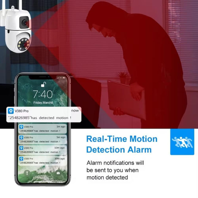 TP Plus 4+4MP Dual Lens Mini Wireless PTZ | Live Monitoring | CCTV Camera Color Night Mode | Motion Detection | Two-Way Audio | Indoor/Outdoor Security Camera for Home (Dual Lens Mini Dome K-804) 