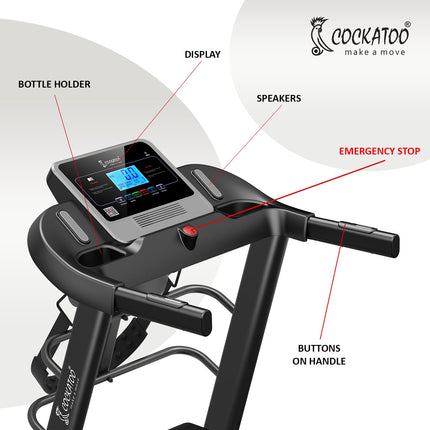 Cockatoo Flex Run4.5M 4.5HP Peak DC Motorized Treadmill for Home, with Massager & 3 Level Manual Incline, Max Speed 16 Km/Hr, Max User Weight 120Kg, with Bluetooth & Speaker(DIY) 