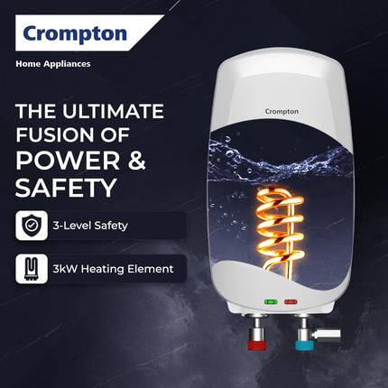 Crompton Arno Neo 3 Litres instant water heater (Geyser) with 3 Level Advance Safety and Food grade technology|Rust proof Body | 5 years tank warranty | 2 years element warranty 