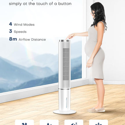 HIFRESH Air Cooler for Home, 107CM Tower Cooler w/Remote & LED Touch Screen, 4 Mode & 3 Speed, 12H Timer, 26 Feet Air Delivery, 4L Water Tank, 4 Ice Packs, 70° Swing Control, 80W Low Power Consumption 