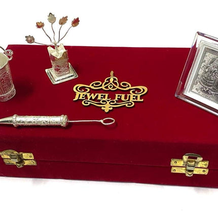 JEWEL FUEL Holi Gift Combo Pack hamper of Silver Holi Pichkari, Bucket, Radha Krishna Frame And Tulsi Plant gift items For Laddu Gopal/Holi gift set 