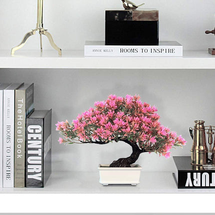 SHOI LITTLE Artificial Bonsai Tree Fake Plants for Home Office Room Wall Book Shelf Decor, Size Tall 8.5"(Pink) 