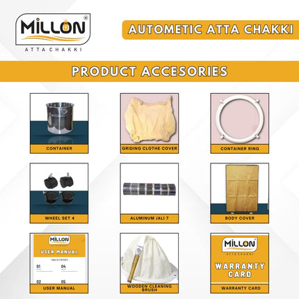 MILLON ATTA CHAKKI Metal Fully Automatic Domestic Flour Mill Machine, Atta Chakki, Aata Maker Flourmill RED Leaf 