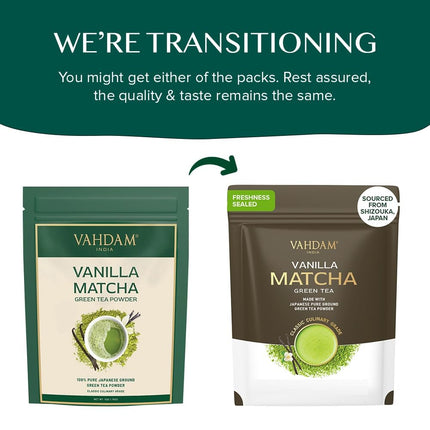 VAHDAM, Vanilla + Matcha Green Tea Powder - 50 g | Brew Delicious Vanilla Latte | Japanese Matcha Powder with 100% Natural