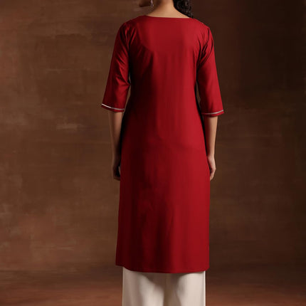 Libas Women's Viscose Rayon Yoke Design A-Line Kurta (29191OR Maroon 