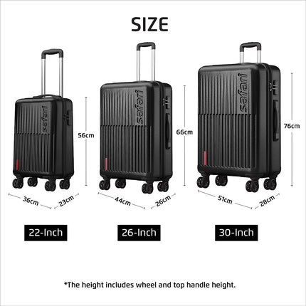 Safari Astra 8 Wheels 66 Cms Medium Check-In Trolley Bag Hard Case Polycarbonate 360 Degree Wheeling System Luggage, Trolley Bags For Travel, Speed_Wheel Suitcase For Travel, Black 