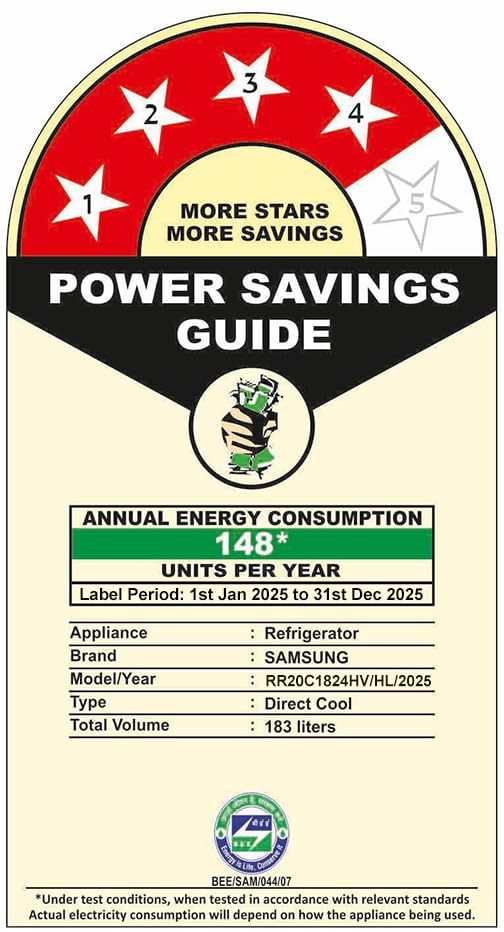 Samsung 183 L, 4 Star, Digital Inverter, Direct-Cool Single Door Refrigerator (RR20C1824HV/HL, Himalaya poppy Blue, Base Stand Drawer) 