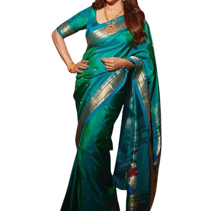 SGF11 Women's Paithani Kanjivaram Soft Silk Saree With Blouse Piece (Sea Green) 