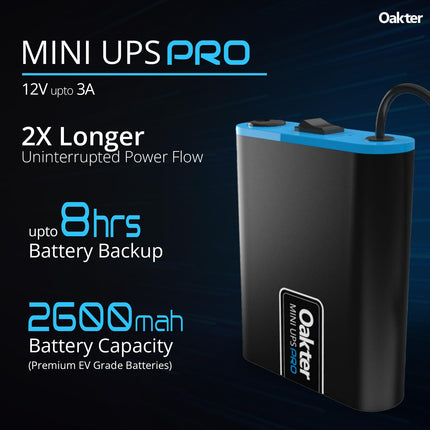 Oakter Mini UPS PRO for High Capacity WiFi Routers 12V & Upto 3A | Power Backup Upto 8 Hours | Supports Jio, Airtel & Other Routers | 12 Months Warranty | Current Surge & Deep Discharge Protection | 