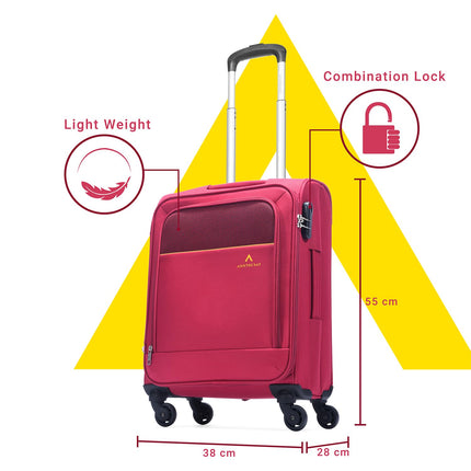 Aristocrat Cabin Oasis Plus Size Soft Luggage (55 Cm)|Spacious Polyester Trolley with 4 Spinner Wheels and Combination Lock|Dazzling Red|Unisex|5 Year Warranty 