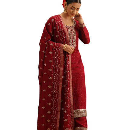 Libas Women's Silk Blend Kurta Sets (38088O_Maroon 