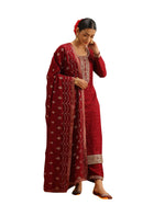 Libas Women's Silk Blend Kurta Sets (38088O_Maroon 