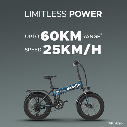EMotorad Doodle Pro Fat-Tire Foldable Electric Mountain Bike – 250W Rear Hub Motor, 12.75Ah Removable Li-ion Battery, C6+ Display, Front/Rear Lights with Side Indicators 