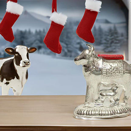 Vail Creation German Silver Kamdhenu Cow and Calf Idol Decoration for Pooja Room Gift Worship Office Home Decor Items | Silver Cow and Calf Statue 
