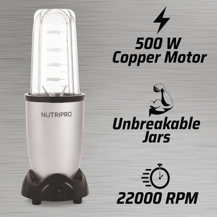 nutripro Copper Juicer Mixer Grinder - Smoothie Maker - 500 Watts (3 Jars, Silver) - 2 Year Warranty 