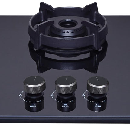 Whirlpool 75cm 3 Burner Auto Ignition Hob | EVOLVE HYBRID HD 753 BRASS | 8mm Toughened Glass | Forged Brass Burners | Black Glass Finish | 10-Year Glass & 5-Year Burner & Valve Warranty 