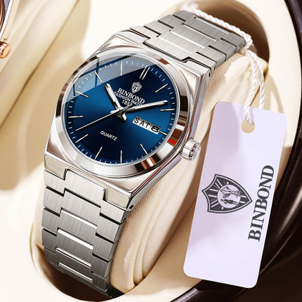 BINBOND Women's Watches Blue Dial with Date Stylish Dress Stainless Steel Analog Quartz Luxury Elegant Ladies Wrist Watch for Girls&Miss Waterproof Luminous 