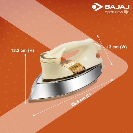 Bajaj DHX-9 1000W Heavy Weight Dry Iron with Advance Soleplate and Anti-Bacterial German Coating Technology, Ivory 