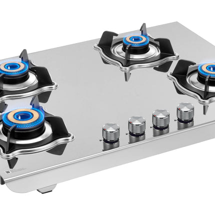 Sujata Robusto Gas Stove 4 Burners | 9 Years Warranty, ISI Certified | 4 Burner Gas Stove Stainless Steel Auto Ignition, LPG Ready & PNG Compatible, SABAF, 360° Rotating Nozzle, Jumbo Brass Burner 