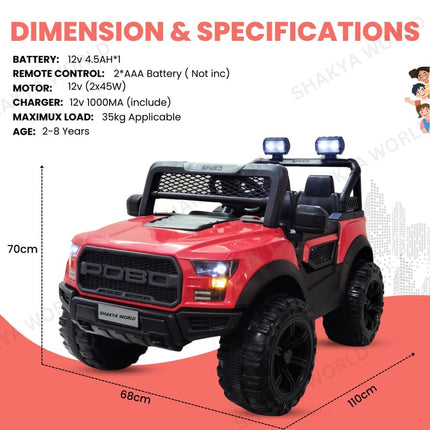 SHAKYA WORLD Pobo Battery Operated Jeep for Kids Ride on Toy Kids Car with Music & Light Electric Car Jeep Battery Car for Kids to Drive || Red Color 