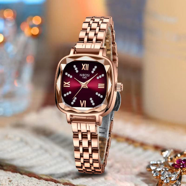 NIBOSI Women Watches Analog Rose Gold Square Dial and Band Women's Stainless Steel Watch for Girls&Miss&Ladies Diamond Studded with Stylish Watches Waterproof 
