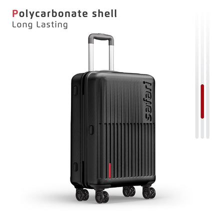 Safari Astra 8 Wheels 66 Cms Medium Check-In Trolley Bag Hard Case Polycarbonate 360 Degree Wheeling System Luggage, Trolley Bags For Travel, Speed_Wheel Suitcase For Travel, Black 