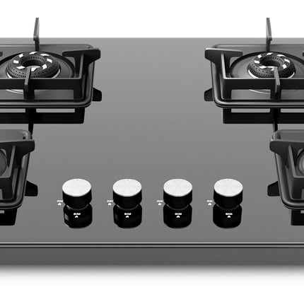 Sunshine Magnite Gas Stove | 4 Burner Glass Hob Top Cooktop | Warranty By Sunshine - 5 Year On Glass & Burner And 10 Year On Valve, Manual Ignition, SABAF, LPG Ready & PNG Compatible (Premium - Black) 