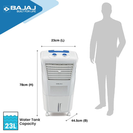 Bajaj Frio New Personal Air Cooler 23L|Mini Cooler|Anti-Bacterial Honeycomb Cooling Pads|Inverter Compatability|20Ft Powerful Air Throw|Ice Chamber|3-Yr Product 2-Yr Pump 1-Yr Motor Warranty【White】 