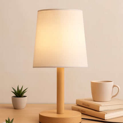 Homesake Pinewood Table Lamps for Nightstand, Fabric Linen Lampshade Desk Lamp, Morden Minimalist Bedside Lamps, Bedroom Nightstand Lamp Living Room, Kids Room Green (White, Incandescent) 