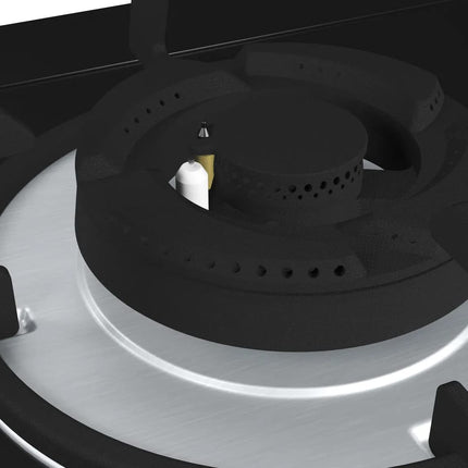 Bosch Built in Gas Hob Black Tempered glass Glass 3 Burner Auto Ignition 70 cm 2 Mini Triple Ring Brass Burner and 1 Double Ring Brass (PMD83D31NX) 
