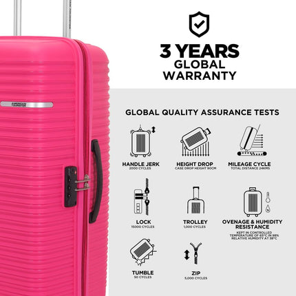 American Tourister Large PP Liftoff+ with TSA Lock & 8 Wheel, 79 CM Hard Check-in Suitcase for Travel/Trolley Bag with Double Wheel for Women & Men - Berry Blast, Pink 