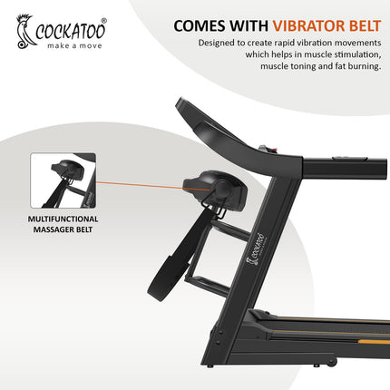 Cockatoo Flex Run4.5M 4.5HP Peak DC Motorized Treadmill for Home, with Massager & 3 Level Manual Incline, Max Speed 16 Km/Hr, Max User Weight 120Kg, with Bluetooth & Speaker(DIY) 