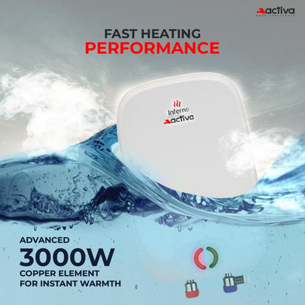 ACTIVA Inferno 6 L Instant Water Geyser | BEE 5-Star Rating | Powerful Copper Heating Element | ISI Marked | Energy Efficient | 5 Safety Protections | Compact Wall-Mounted Design | 5-Year Warranty 