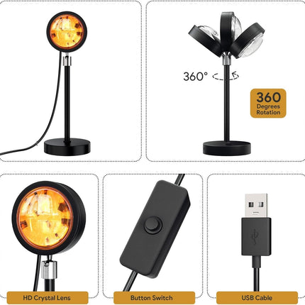 Desidiya® 16-Color Sunset Projection Lamp with Remote & USB – 360° Rotating LED Light for Ambiance, Selfies, Parties & Home Decor 