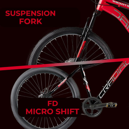 CRADIAC Stinger X7-21 Speed Cycle for Men with Dual Disc Brakes & Front Suspension Fork, 29 T 21 Speed Bicycle for Adults with Hitensile Steel Frame, Ideal for 12+ Years Unisex, 18.5 Inch Frame 