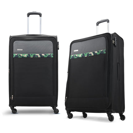 Aristocrat Commander 69Cms Premium Polyester with PVC Coating Soft Sided Check-in 4 Spinner Wheels Medium Black Suitcase 