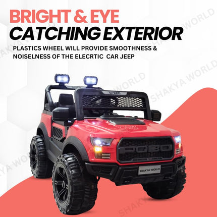 SHAKYA WORLD Pobo Battery Operated Jeep for Kids Ride on Toy Kids Car with Music & Light Electric Car Jeep Battery Car for Kids to Drive || Red Color 