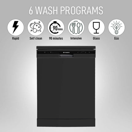 Faber 12 Place Settings Dishwasher (FFSD 6PR 12S, Neo Black, Best suited for Indian Kitchen, Hygiene Wash) 