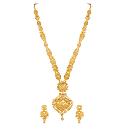 Shining Diva Fashion Latest Long Design Necklace Set For Women Traditional One Gram Gold Plated Jewellery Set for Women (Golden) (11508s) 