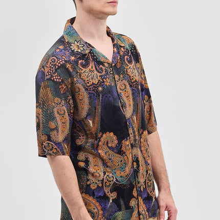 SNITCH Black Printed Box Fit Half Sleeve Oversized Shirts 