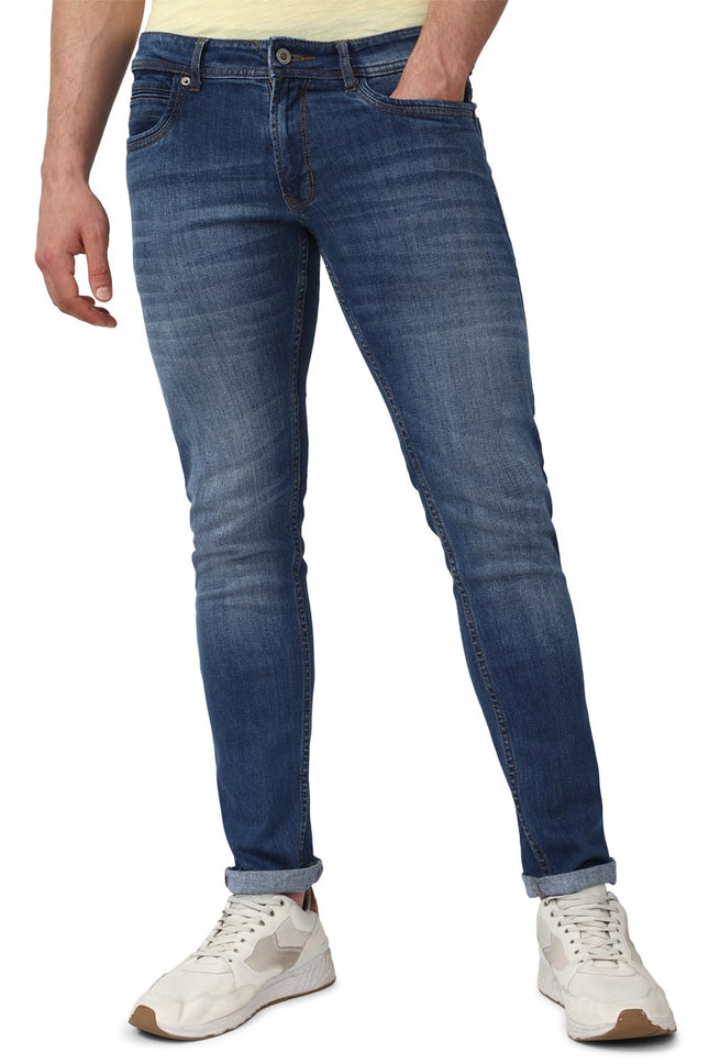 Peter England Men's Mid Wash Stretchable Mid Rise Jeans Medium Blue 