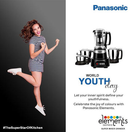 Panasonic Mixer Grinder MX-AV425 (Charcoal Black)Elements Series Powerful 1500W(Max Motor Lock Wattage)4 Jar(Three-304-SS Stainless Steel & 1Juicer Extractor Jar)|Warranty 2 Yrs Product & 5 Yrs Motor 
