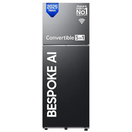 Samsung 396 L, 2 Star, Convertible 5-in-1, Digital Inverter, Frost Free Double Door, Bespoke AI WiFi Enabled Refrigerator (RT41DG6A2BB1, Black Matte, 2025 Model) 