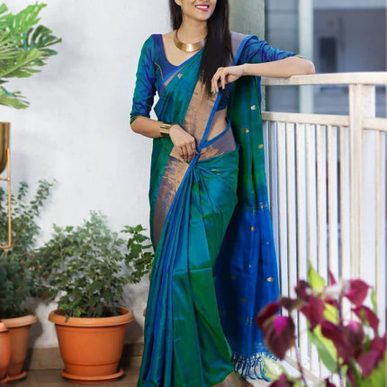 SGF11- Women's Kanjivaram Zari Woven Soft Silk Saree With Unstiched Blouse Piece (Rama Green) 