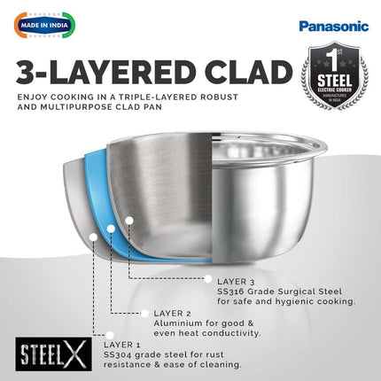 Panasonic SR-G18(SUS) I 660 Watts I Fully 304 Stainless Steel Automatic Electric Rice Cooker 1.8 Litres |3 Layer Stainless Steel Clad Pan, Lid and Plate I Cooks upto 1 Kg Raw Rice|With Keep Warm 