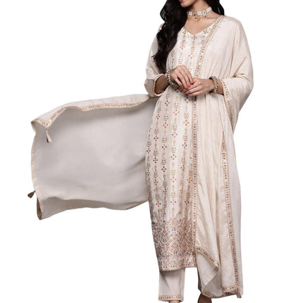 Libas Women's Silk Blend Kurta Sets (33338O_Beige 