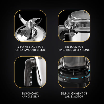 Sujata MG01 Mixer Grinder|1000 Watts Double Ball Bearing Motor|25000 RPM| Non-Stop 90 Mins Running|3 Jars including 1750ml Blender, 1000ml Grinder, 500ml Chutney Jar| (Black) 